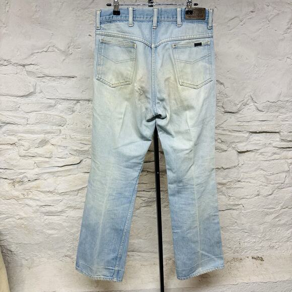 Sears Roebuck Denim Blue Jeans Light Wash Stains Distressed Faded Vintage 1970s - Picture 8 of 10